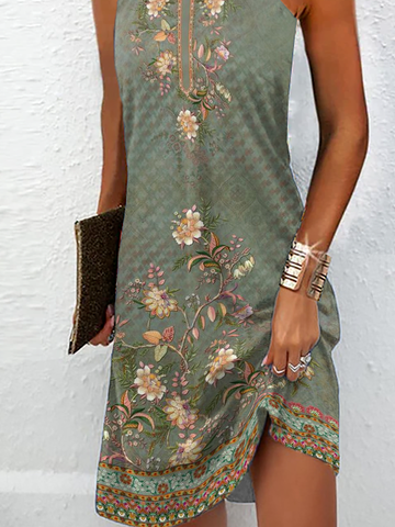 Halter Casual Ethnic Floral Printed Dress