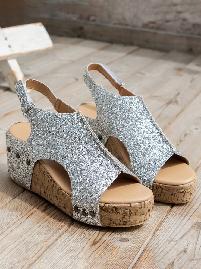 Glitter Glitter Platform Wedge Peep Toe Sandals