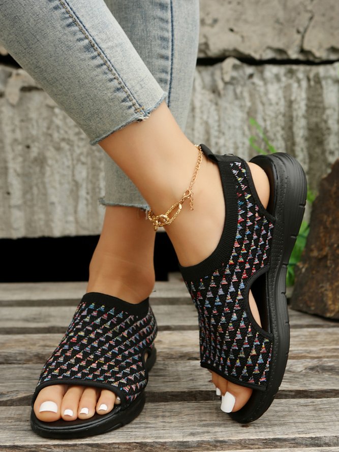Colorful Triangle Graphic Flyweave Sports Sandals
