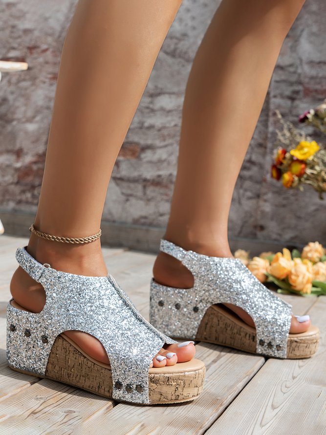 Glitter Glitter Platform Wedge Peep Toe Sandals