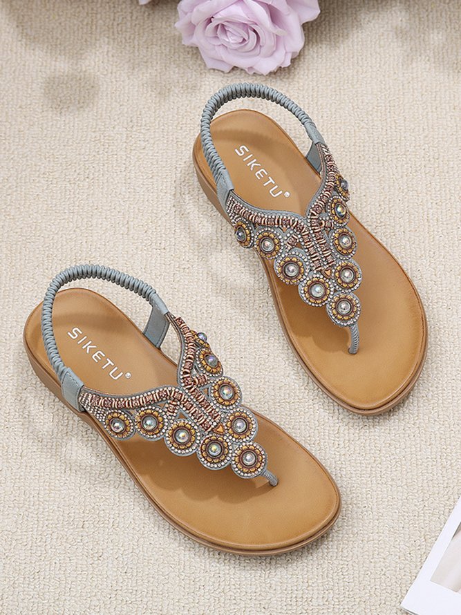 Boho Beaded Rhinestone Comfy Thong Sandals