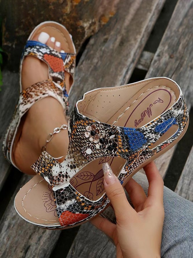 Summer Snakeskin Breathable Wedge Slippers