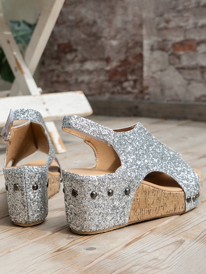 Glitter Glitter Platform Wedge Peep Toe Sandals