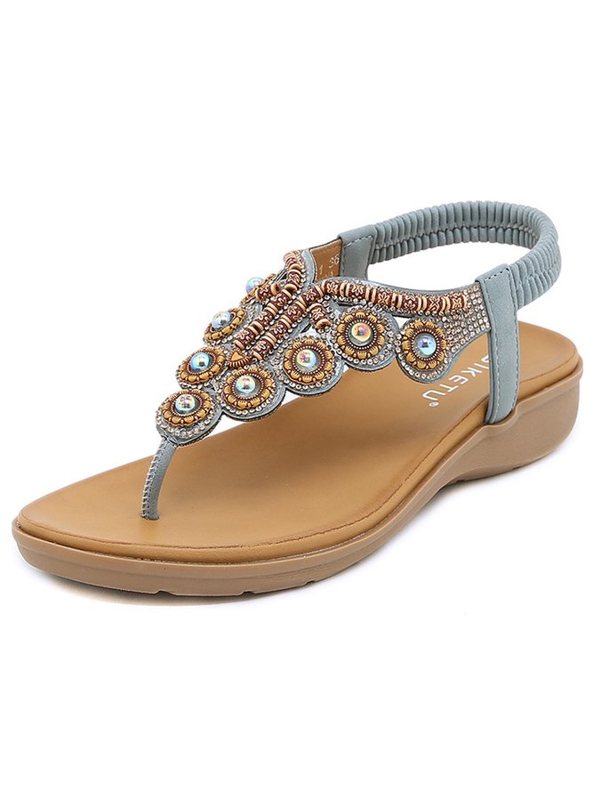 Boho Beaded Rhinestone Comfy Thong Sandals