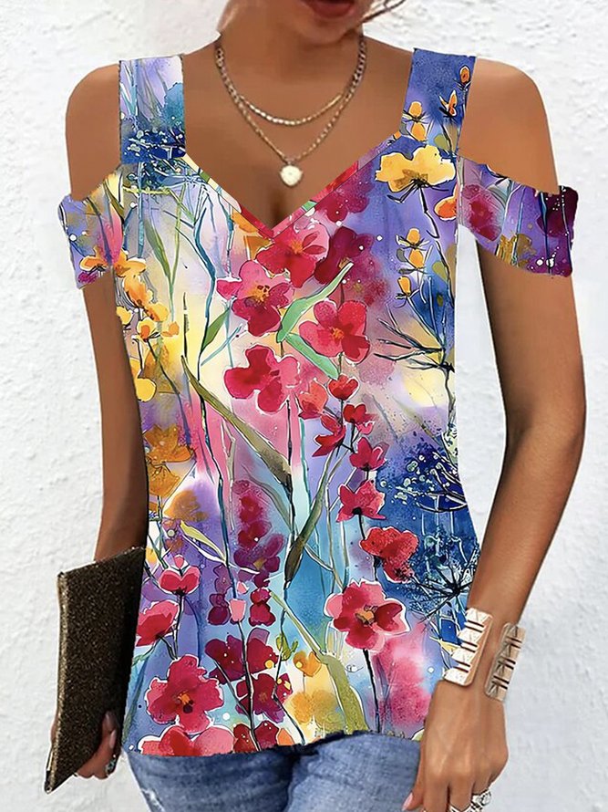 Floral Loose Cut-Outs Vacation Shirt