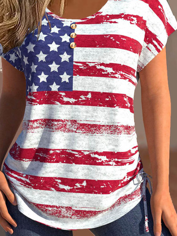 Loose Crew Neck Casual America Flag Shirt