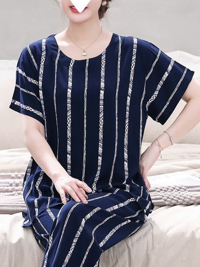 Breathable Cozy Floral Print Cotton Linen Pajama Set
