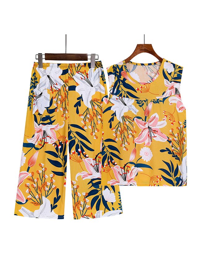 Breathable Elegant Floral Casual Loose Pajama Set