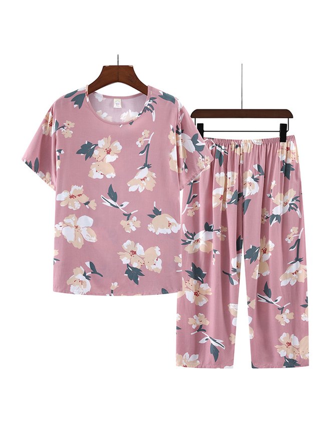 Breathable Cozy Floral Print Cotton Pajama Set