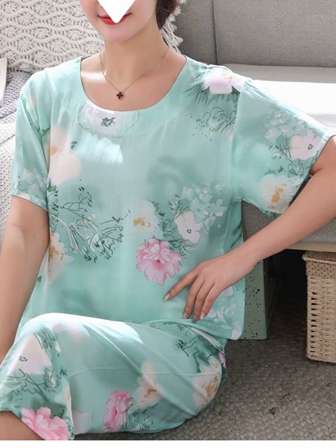 Breathable Cozy Floral Print Cotton Linen Pajama Set