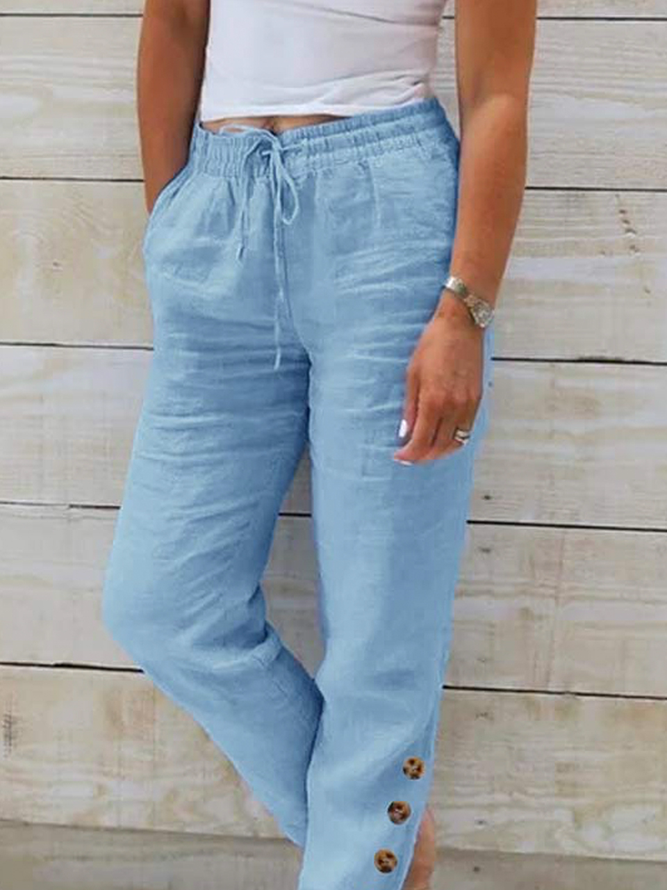 Cotton Casual Loose Buttoned Pants