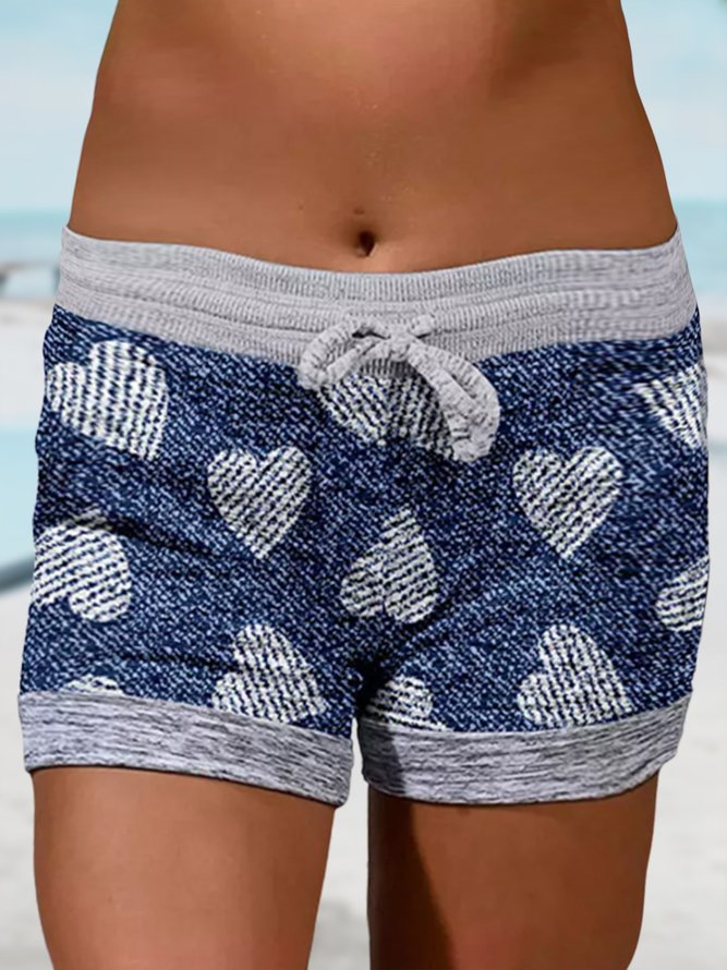 Plus Size Loose Casual Jersey Heart Shorts