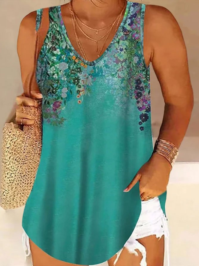 Plus Size Knitted V Neck Loose Vacation Tank Top