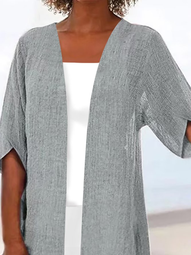 Crew Neck Casual Loose Plain Kimono