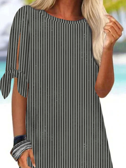 Striped Crew Neck Loose Casual Shirt