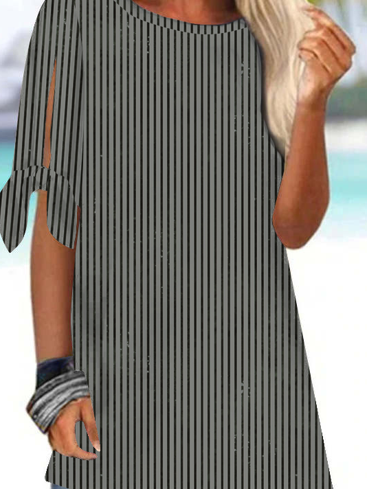 Striped Crew Neck Loose Casual Shirt