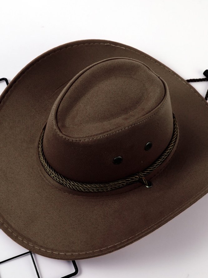 Vintage Plain Drawstring Wide Brim Hat Western Ethnic Cowboy Hat