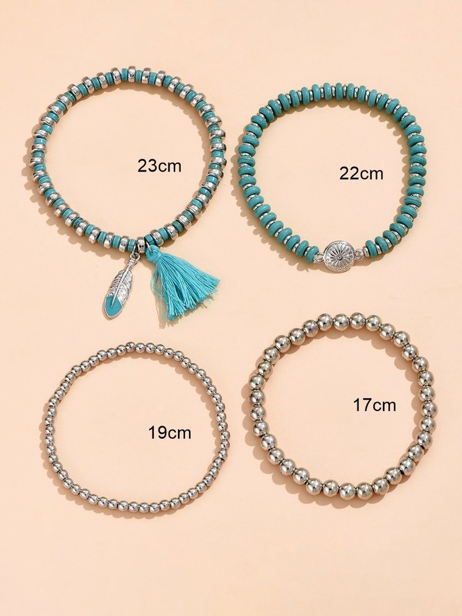 Ethnic Turquoise Metal Beaded Layered Bracelet Retro Casual Women's Jewelry