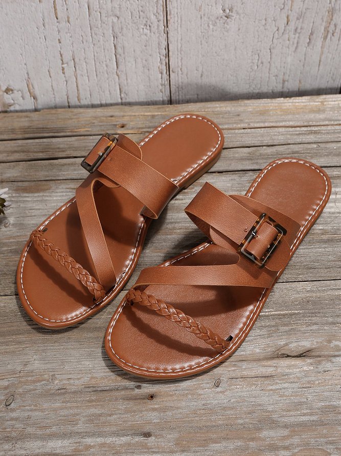Vintage Woven Buckle Greek Sandals