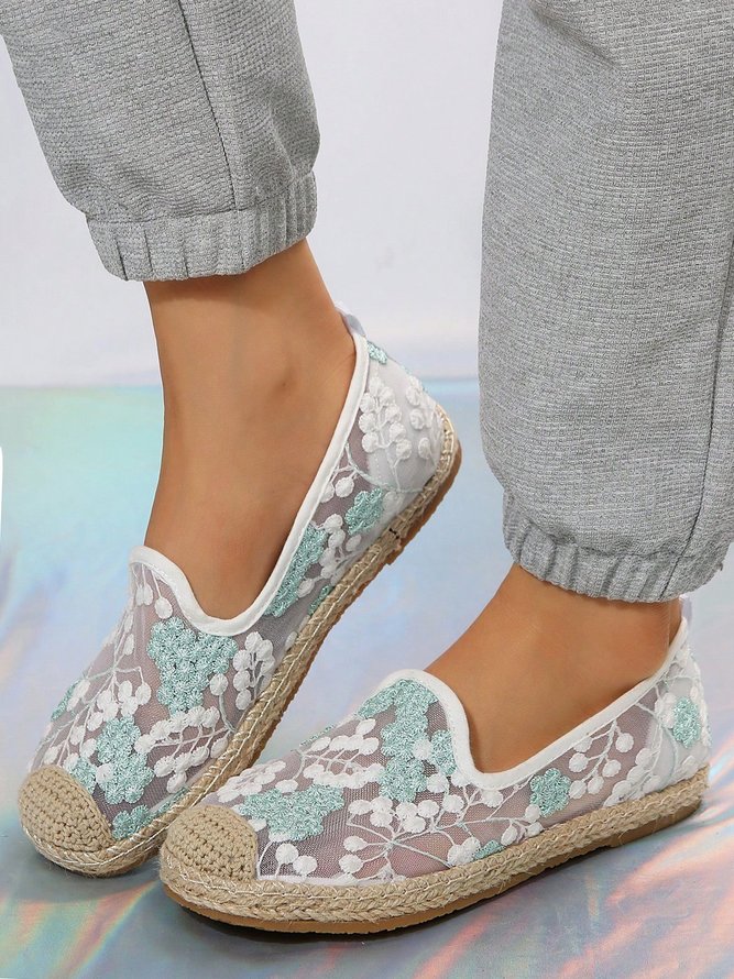 Vacation Floral Pattern Espadrille Slip On Flats