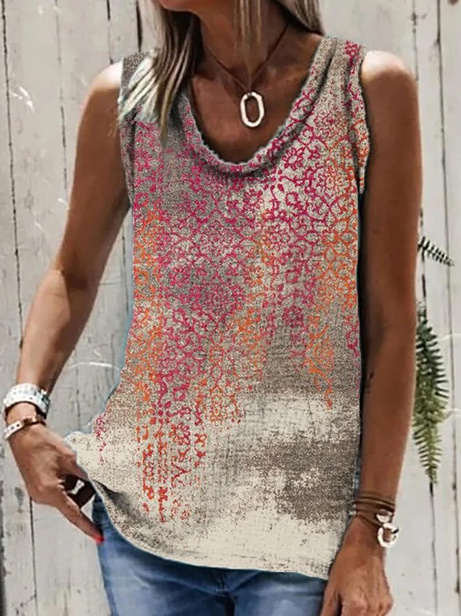 Plus Size Crew Neck Ethnic Casual Loose Tank Top