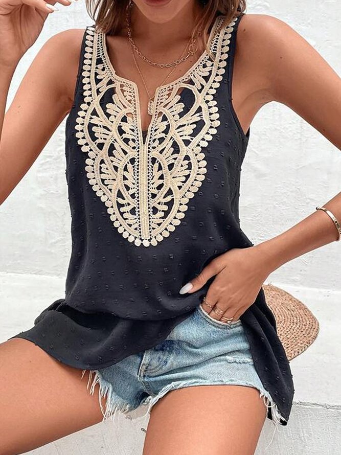 Loose Plain Notched Casual Tank Top