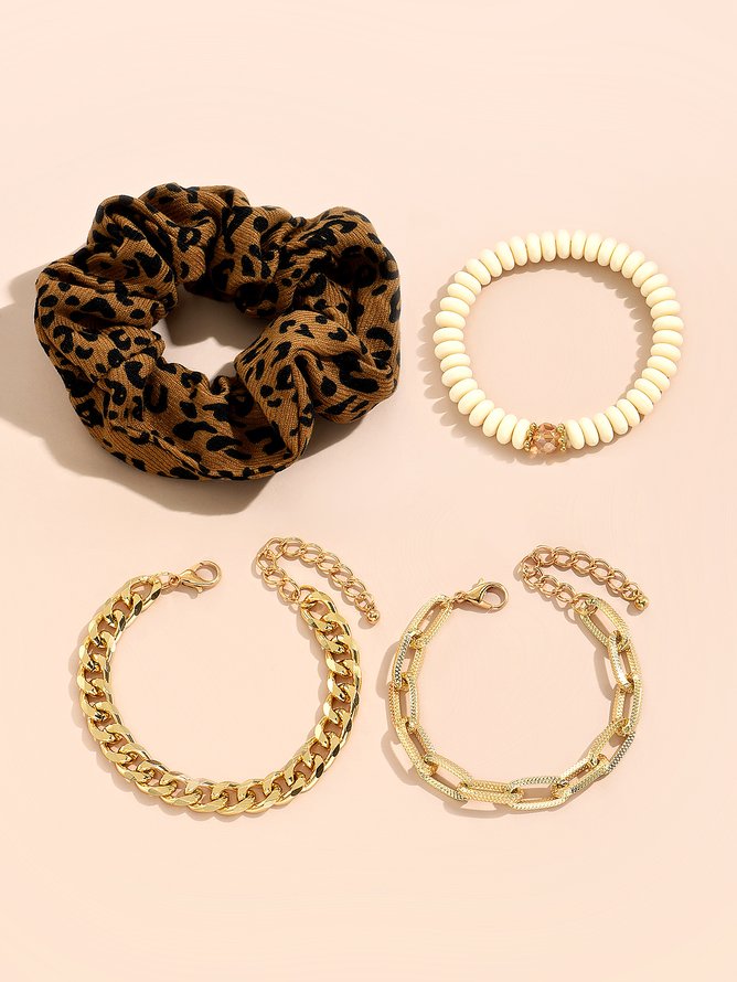4pcs Urban Casual Beaded Chain Hair Circle Layered Bracelet Female Can Tie Hair