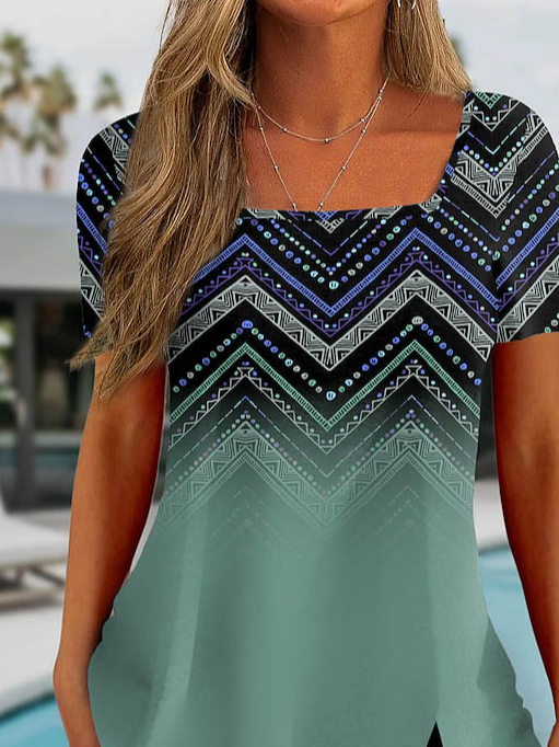 Abstract Graphic Square Neck Casual Shirt