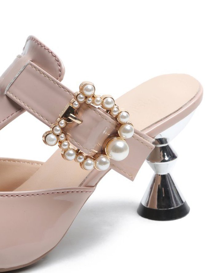 Elegant Pearl Buckle Decoration Pointed Toe Mules Pumps