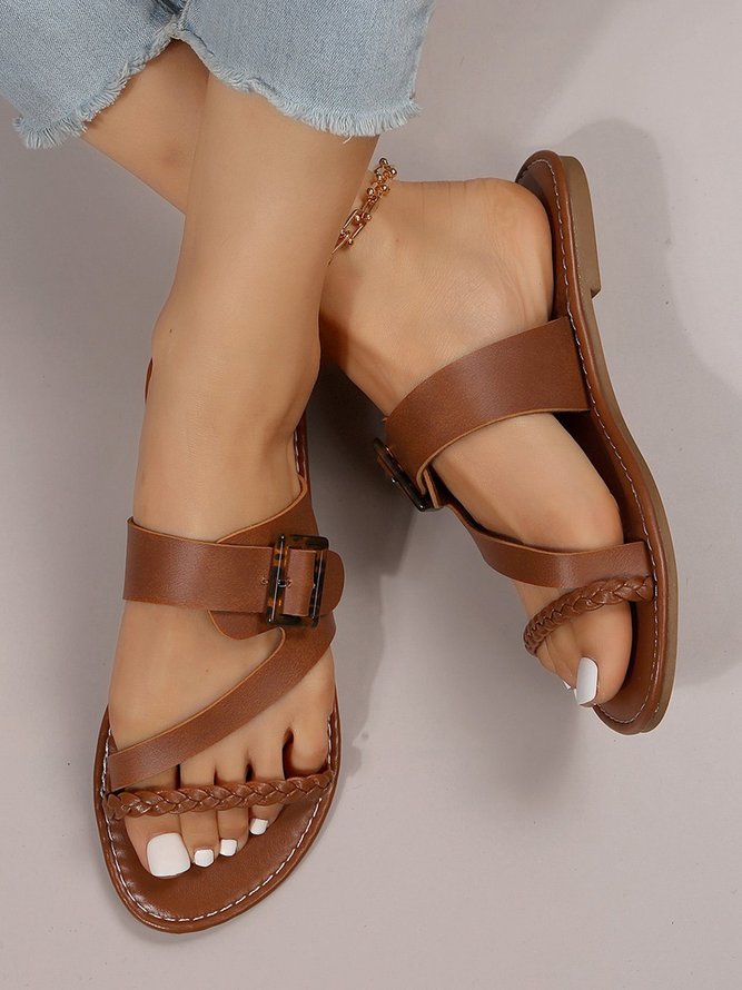 Vintage Woven Buckle Greek Sandals