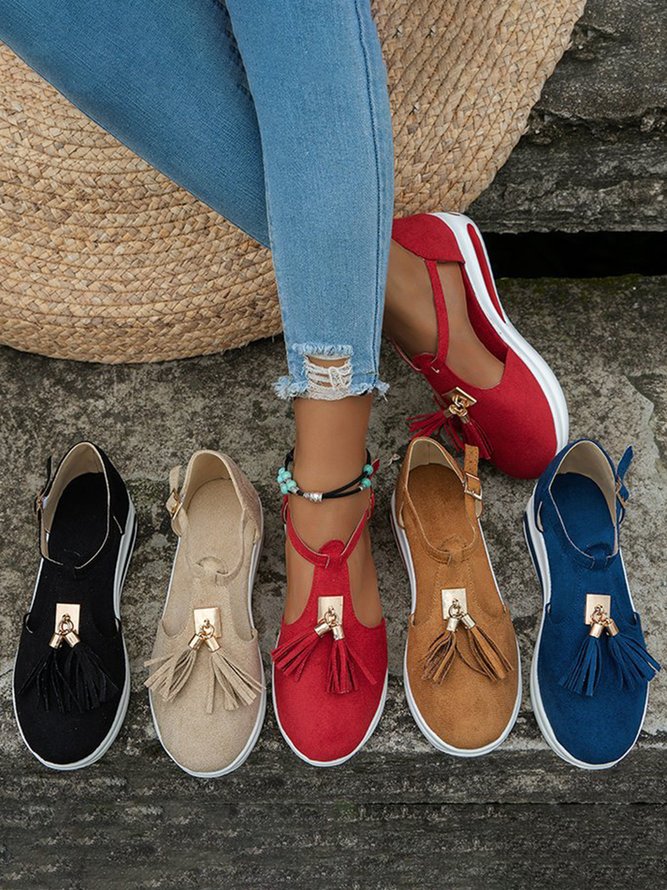 Tassels Suede Casual T-shaped Flat Shoes