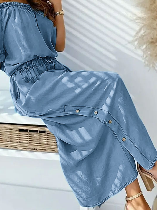 Loose Casual Buckle Polyester Cotton Dress