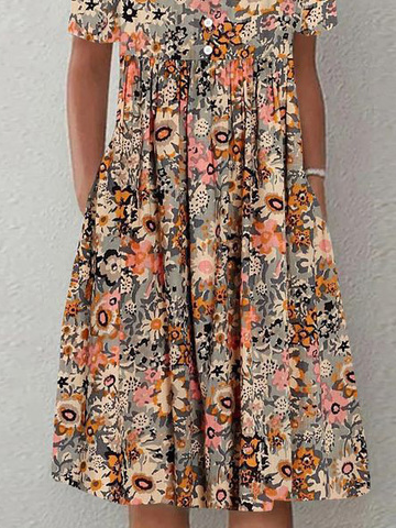 Casual Loose Crew Neck Floral Dress