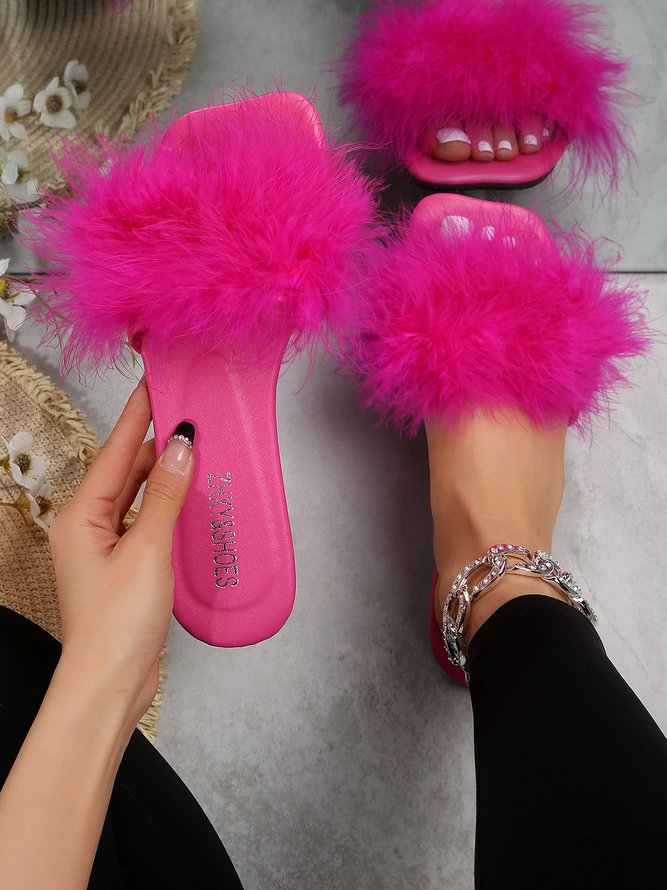 Sexy Feather Party Square Toe Sandals
