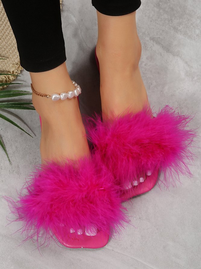 Sexy Feather Party Square Toe Sandals