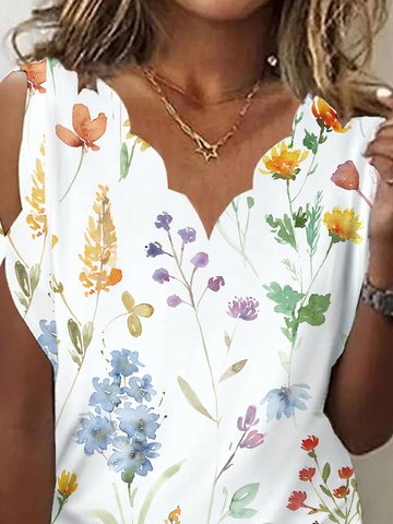 Casual Lace Collar Loose Floral Shirt