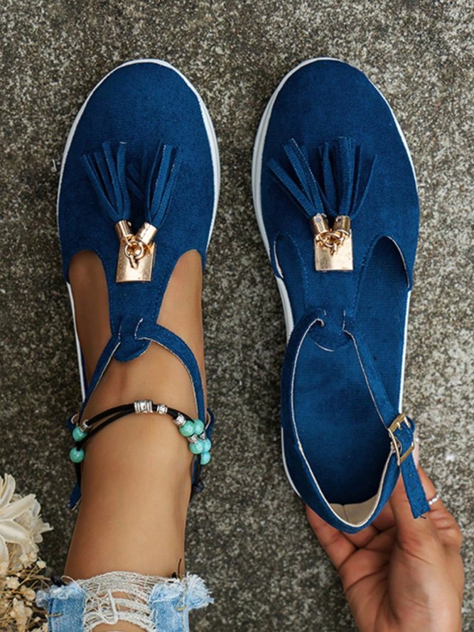 Tassels Suede Casual T-shaped Flat Shoes