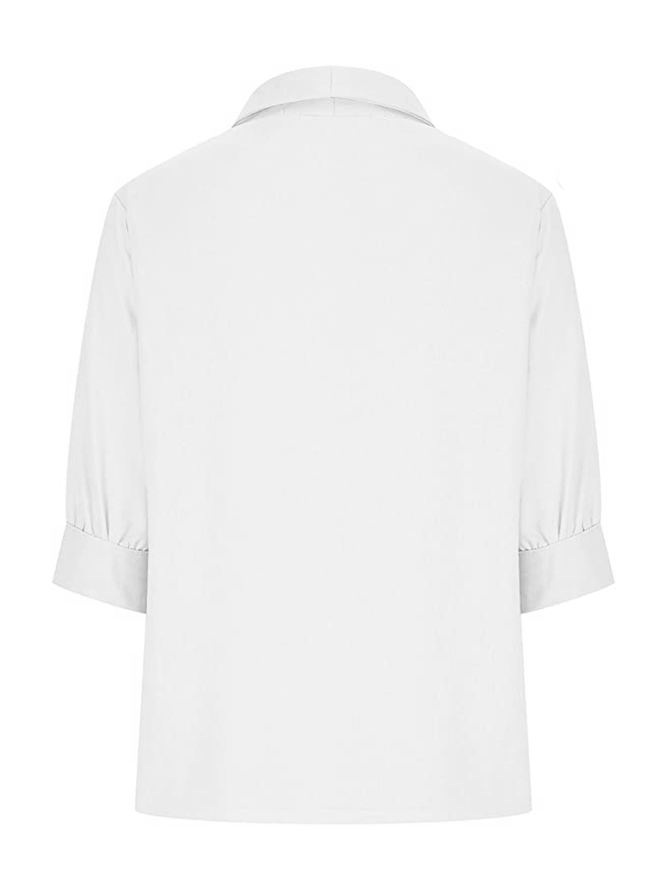 Loose Shawl Collar Color Block Linen Blouse