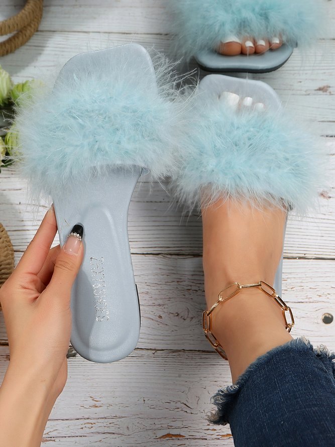 Sexy Feather Party Square Toe Sandals