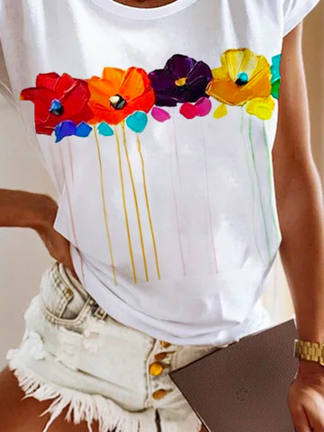 Floral Crew Neck Casual Jersey T-Shirt
