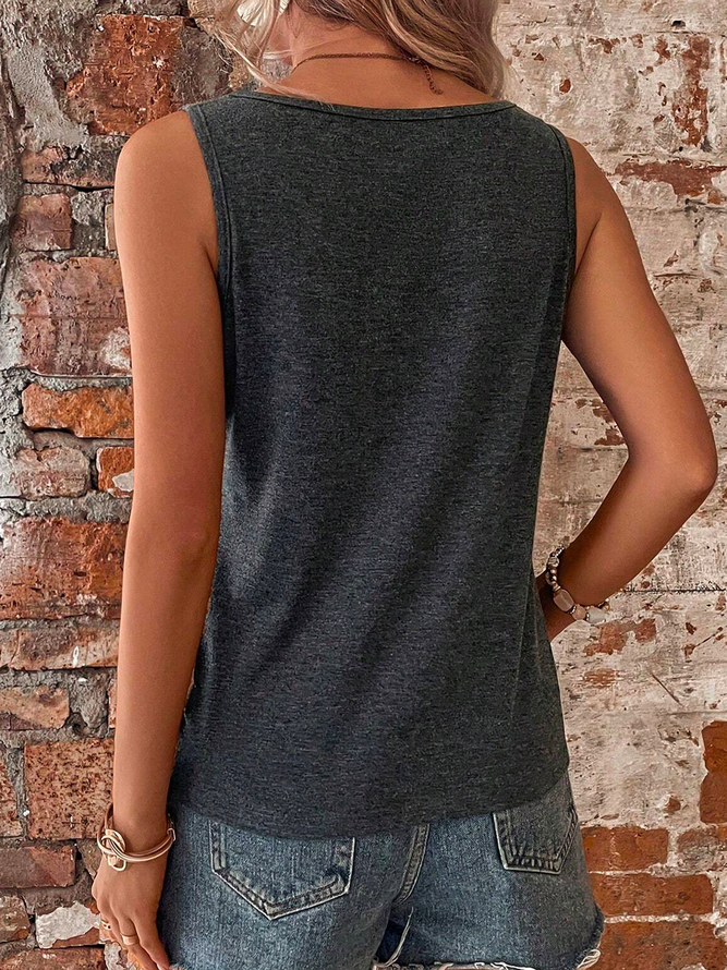 Color Block Buttoned Casual Tank Top