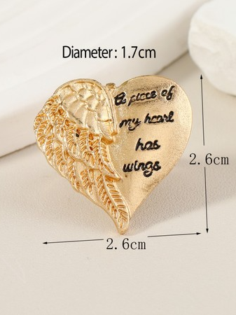 "A Place Of My Heart Has Wings" Feather Heart Metal Chop Ring Women's Jewelry