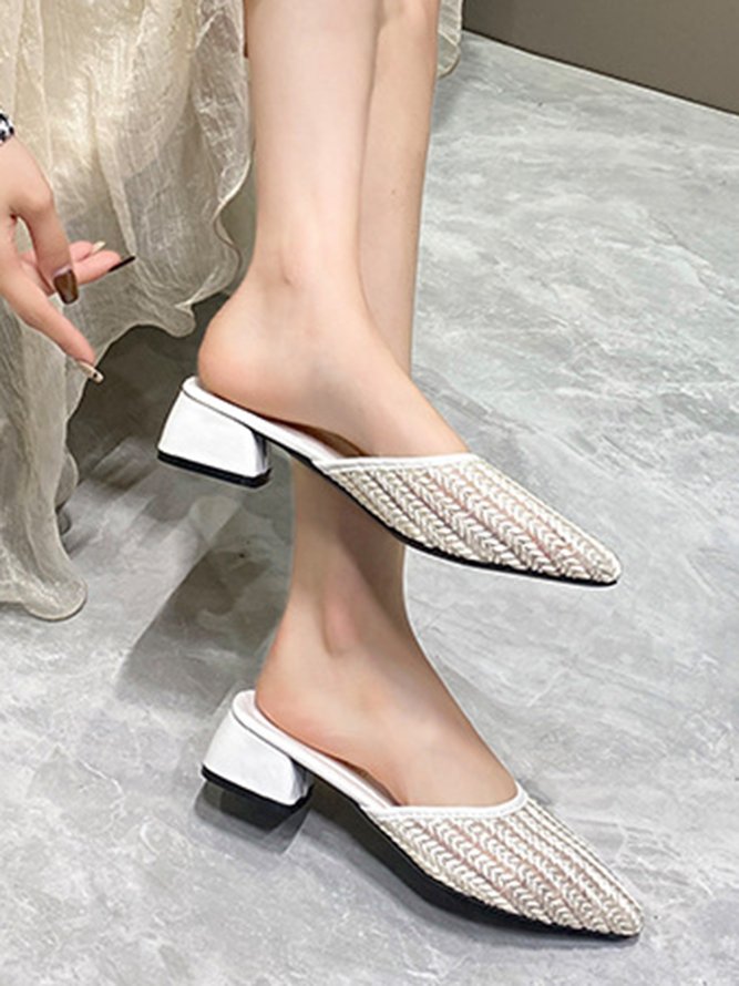 Leaf Embroidered Mesh Breathable Chunky Heel Mules
