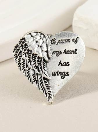 "A Place Of My Heart Has Wings" Feather Heart Metal Chop Ring Women's Jewelry