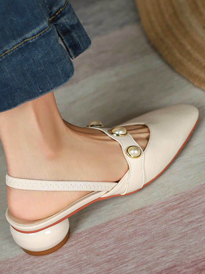 Urban Fashion Pointed Toe Pearl Back Empty Shoes