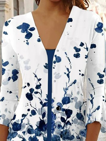 Floral Casual Ruffled Sleeves Printing Kimono