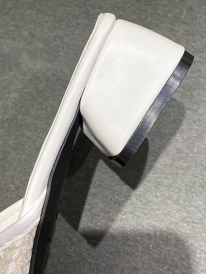 Leaf Embroidered Mesh Breathable Chunky Heel Mules