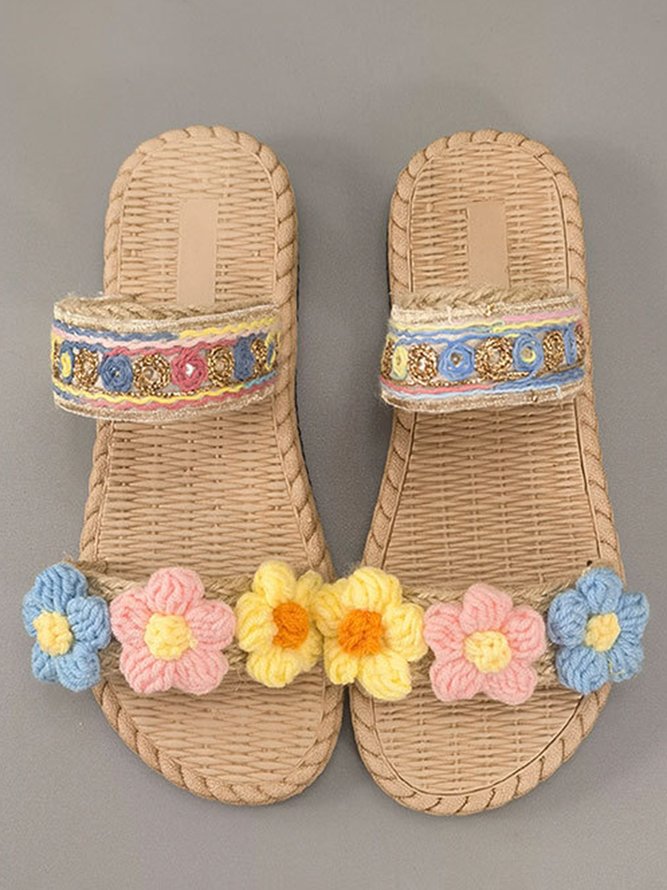 Summer Vacation Floral Ethnic Webbing Espadrilles Slippers