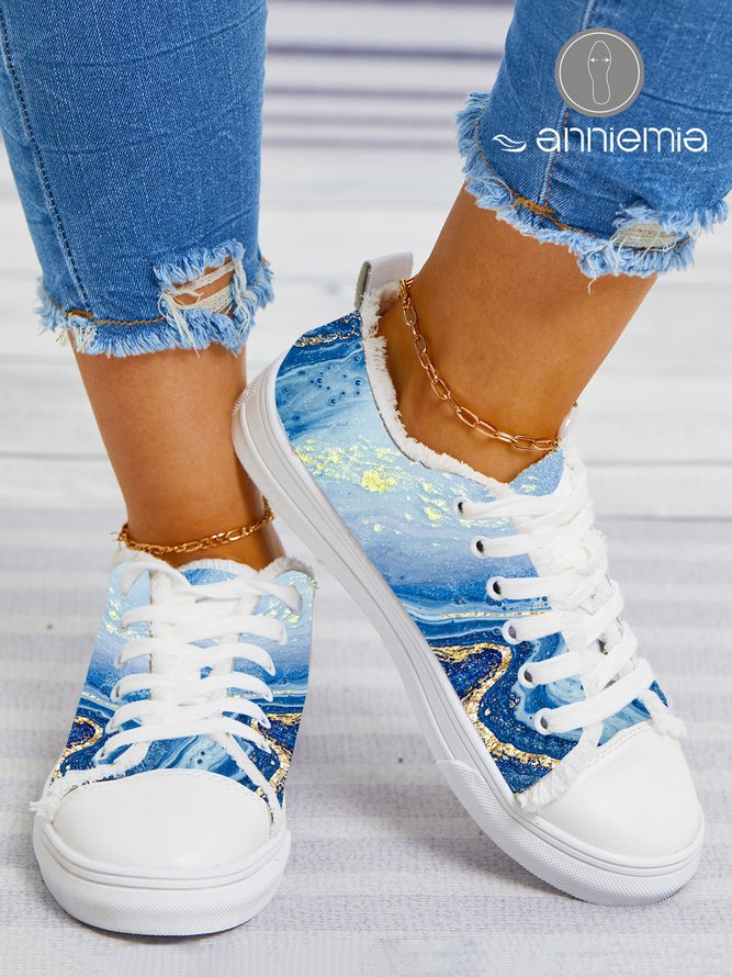 Anniemia Abstract Gilt Printed Raw Hem Canvas Shoes