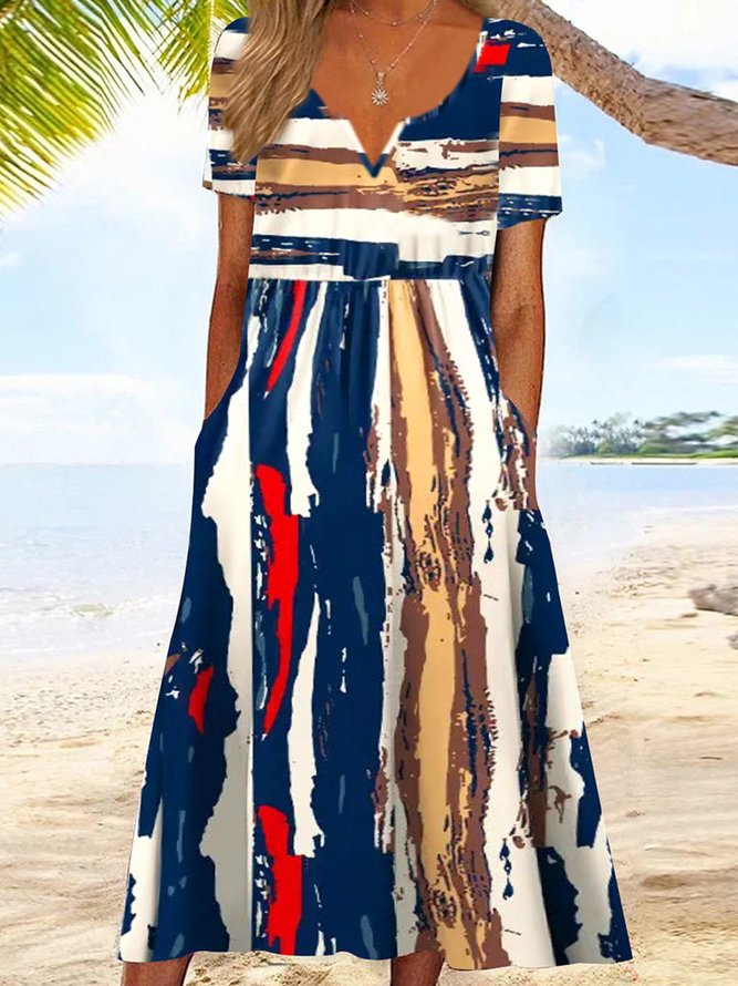 Abstract Vacation Notched Dress